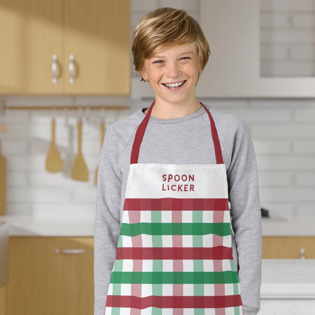 Kids Funny Christmas Baking Plaid Spoon Licker  Apron (Creator Uploaded)