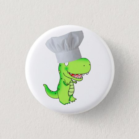 Kids Funny Cute Cartoon T-rex Chef Button