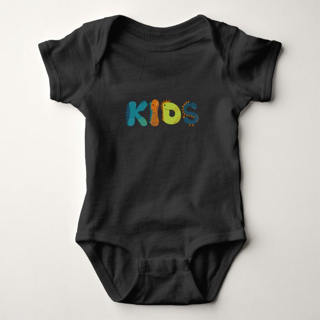 Kids Funny cute dinosaurs colorful design black Baby Bodysuit (Front)