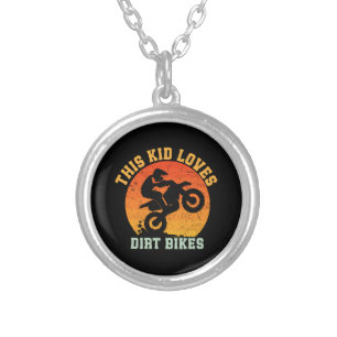 Kids Funny Dirt Bike Silver Plated Necklace