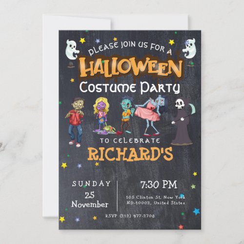 Kids Funny Halloween Costume Birthday Party Invitation