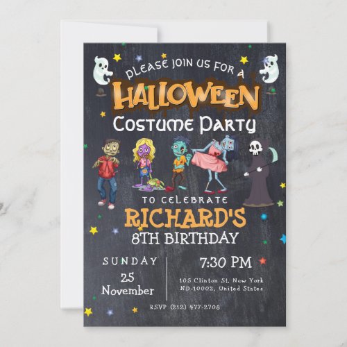 Kids Funny Halloween Costume Birthday Party Invitation