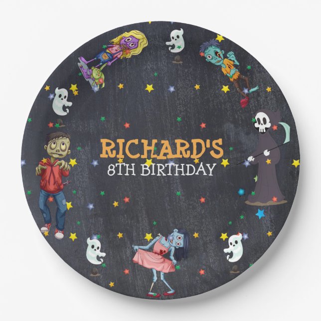 Kids Funny Halloween Costume Birthday Party Paper Plates (Front)