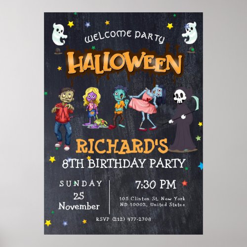 Kids Funny Halloween Costume Birthday Party Poster