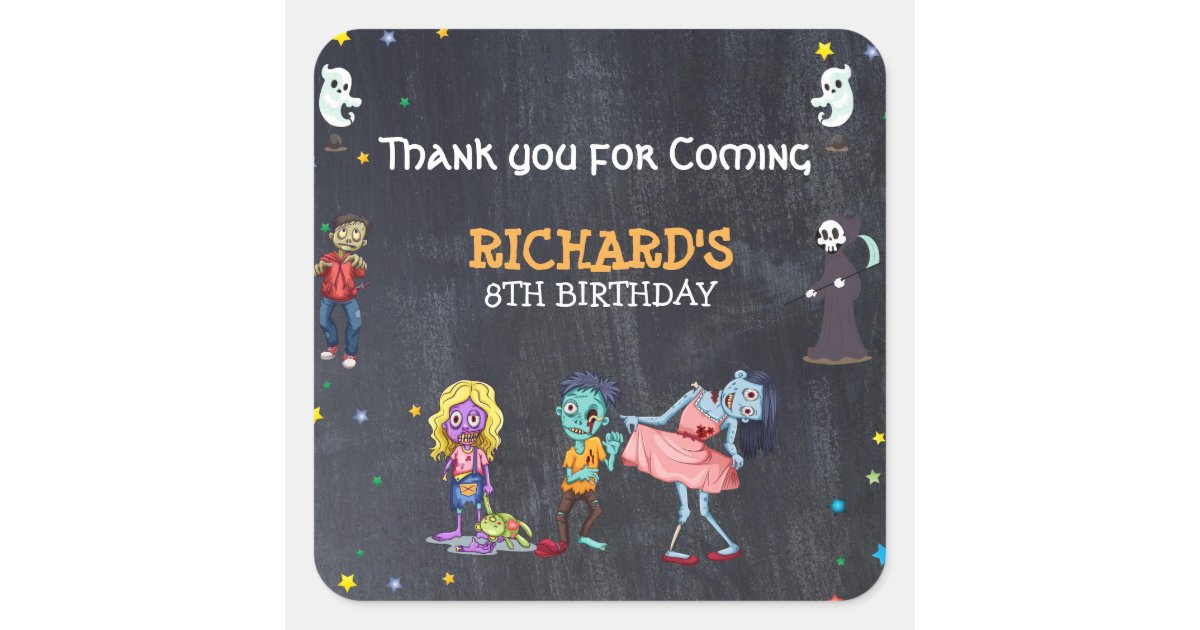 Kids Funny Halloween Costume Birthday Party Square Sticker | Zazzle