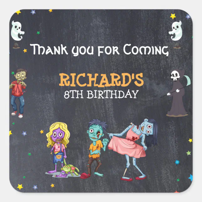 Kids Funny Halloween Costume Birthday Party Square Sticker | Zazzle