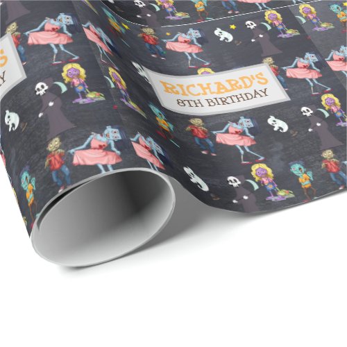 Kids Funny Halloween Costume Birthday Party Wrapping Paper