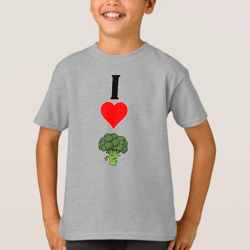 Kids Funny I Love Heart Broccoli T_Shirt