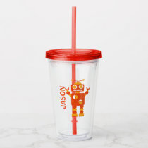 Kids Funny Orange Robot Personalized Boys Acrylic Tumbler