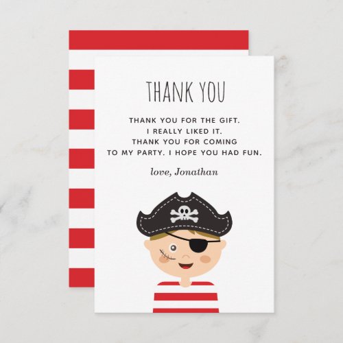 Kids funny pirate party Baby boy red birthday Tha Thank You Card