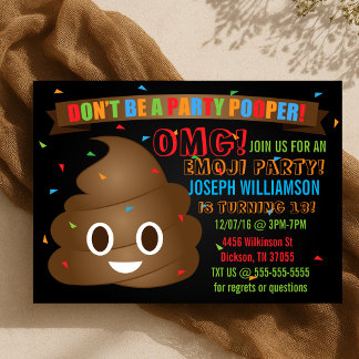 Kids Funny Poop Emoji Birthday Party Invitation