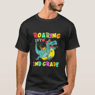 Kids Funny Roaring Into 2Nd Grade Dinosaur Back To T-Shirt