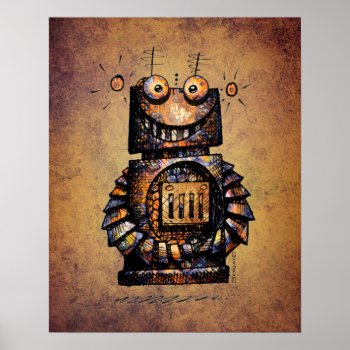 Kid's Funny Rusty Steampunk Robot Art Poster by StrangeStore at Zazzle