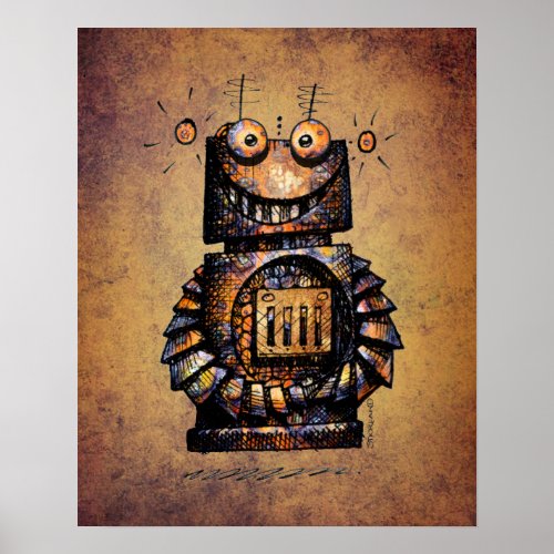 Kid's Funny Rusty Steampunk Robot Art Poster