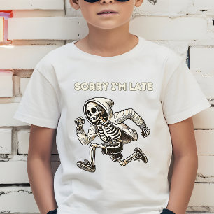 Kids Funny Skeleton Running late T-Shirt