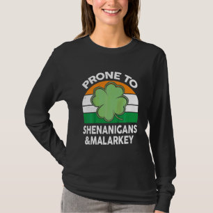 Kids Funny St Patricks Day  Prone To Shenanigans A T-Shirt