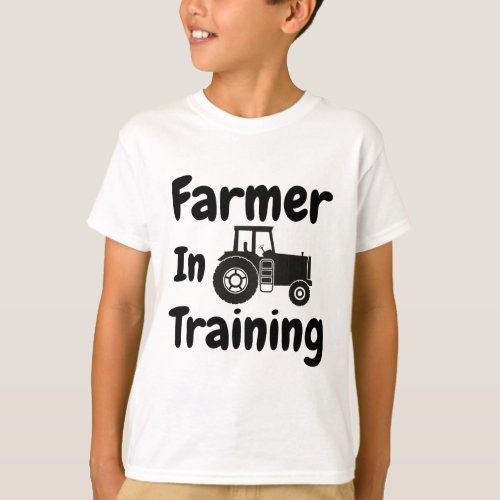 Kids Funny Tractor Boy Farmer In Training Tractor T_Shirt