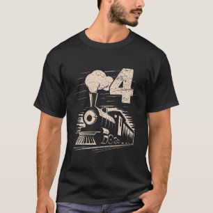 Kids Funny Vintage 4th Train Birthday Boy Girl 4 Y T-Shirt