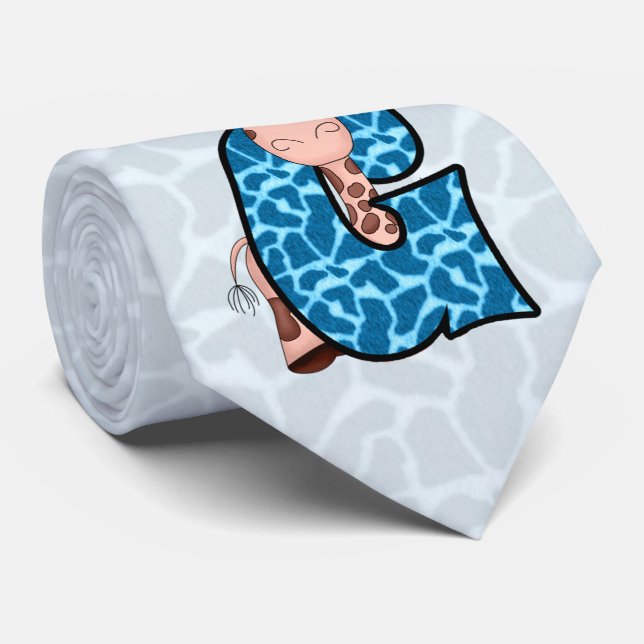 Kids "G" Monogram | Blue and Brown Giraffe Neck Tie (Rolled)