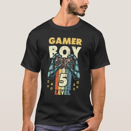 Kids Gamer Boy Birthday Retro Vintage 5th Birthday T_Shirt
