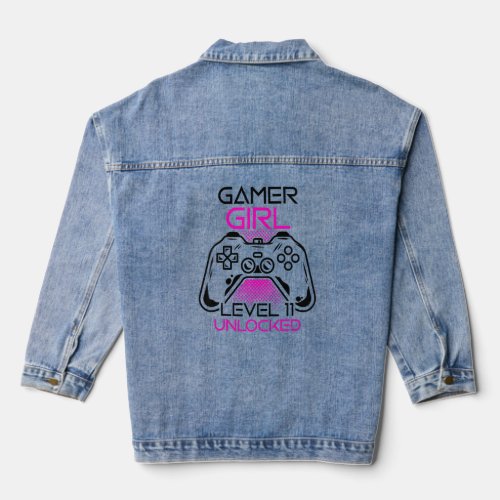 Kids Gamer Girl Level 11 Unlocked Gaming Gamer Bir Denim Jacket