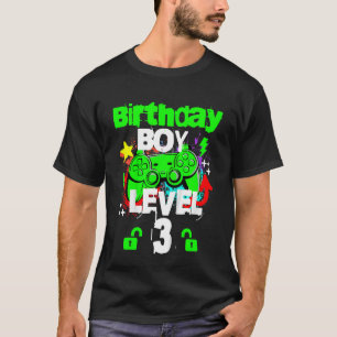 Kids Gamer Happy 3rd Birthday Boy Level 3 Unlocked T-Shirt