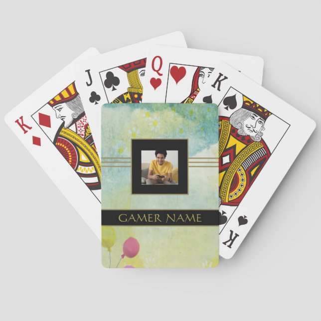 Kids Gamer Party Name & Photo Dream Clouds Poker Cards (Back)