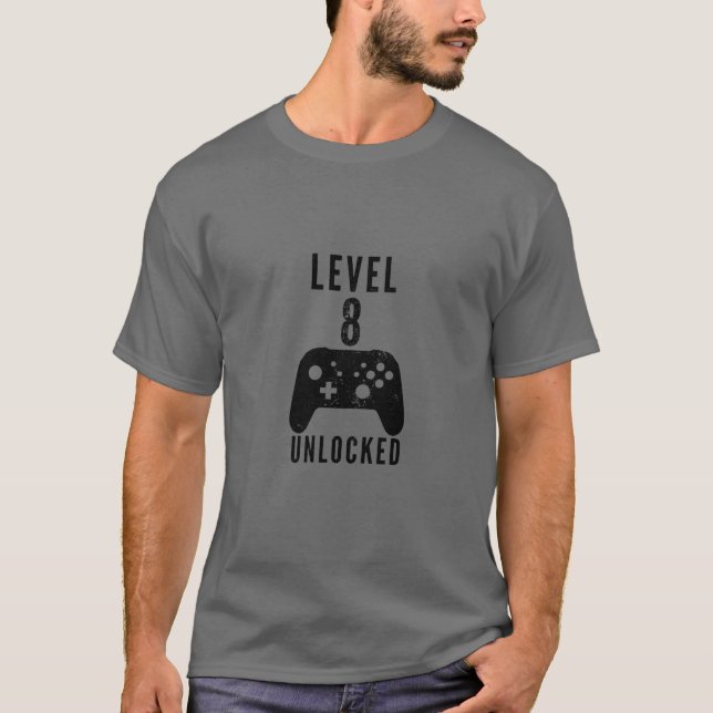 Kids Gaming Controller Design Level 8 Unlocked 8Th T-Shirt (Front)