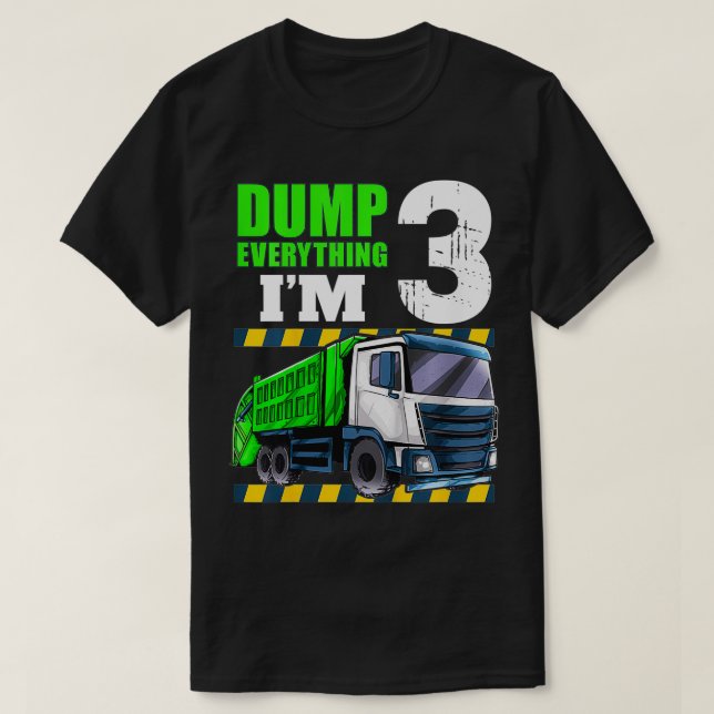 Kids Garbage Truck 3rd Birthday Boy 3 Year Old Thr T-Shirt (Design Front)