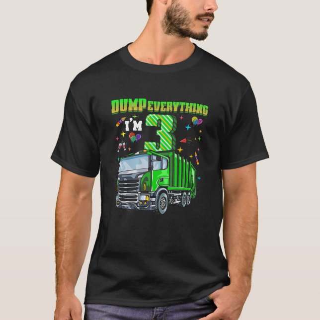 Kids Garbage Truck 3Rd Birthday Boys 3 Year Old Fi T-Shirt (Front)