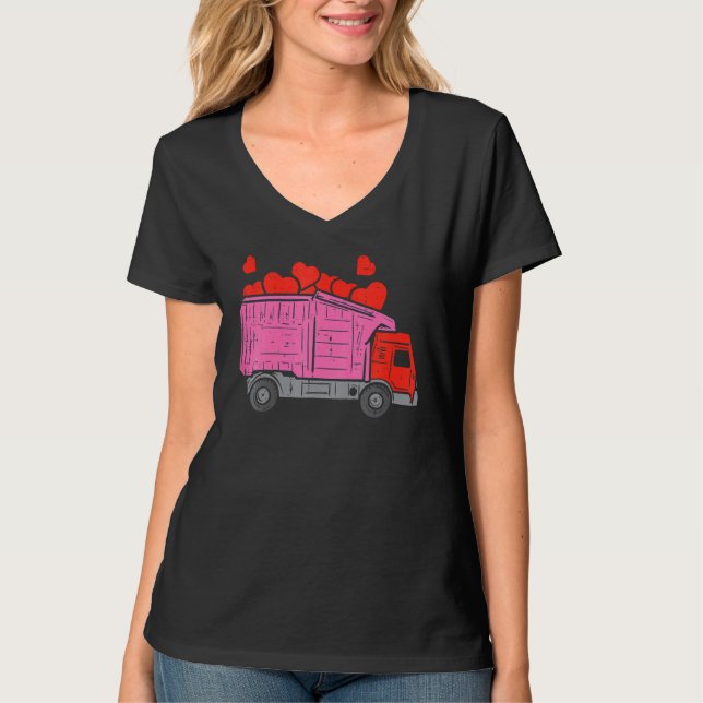 Kids Garbage Truck Hearts Toddler Boys Valentines  T-Shirt (Front)