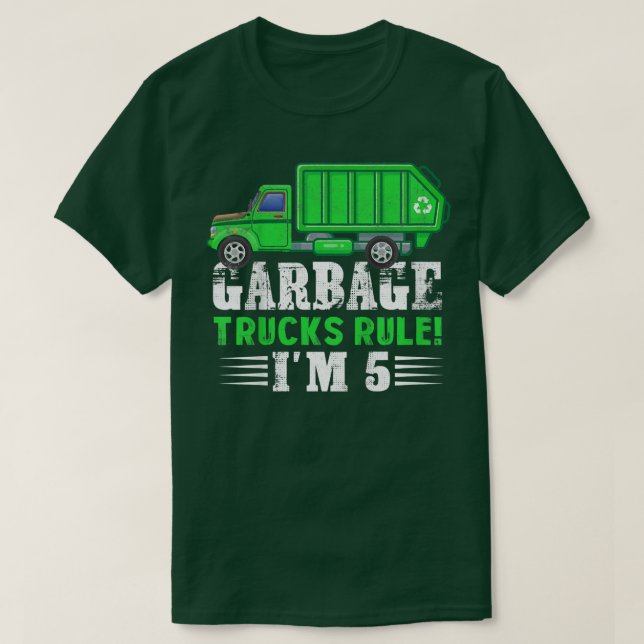 Kids Garbage Trucks Rule I'm 5 Years Old Garbage T T-Shirt (Design Front)