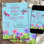 Kids Garden Party Nature Trail Cute Birthday Invitation<br><div class="desc">Cute garden party birthday invitation - easy to customize to suite your theme,  such as picnic and nature trail. Colorful summer garden design with whimsical typography,  flowers,  bugs and insects,  including snail,  ladybird,  bee and butterflies.</div>