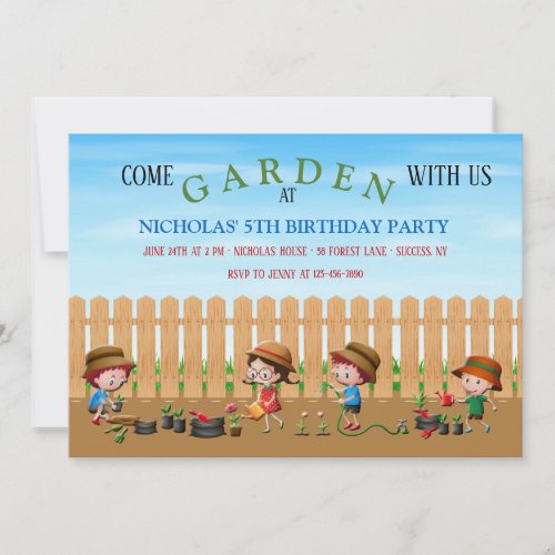 Kids Gardening Party Invitations