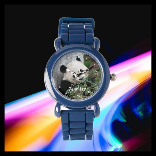 Kids Giant Panda Blue Silicone Strap Wrist Watch