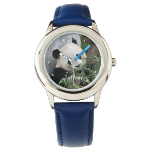 Kids Giant Panda Blue Strap Name Wrist Watch