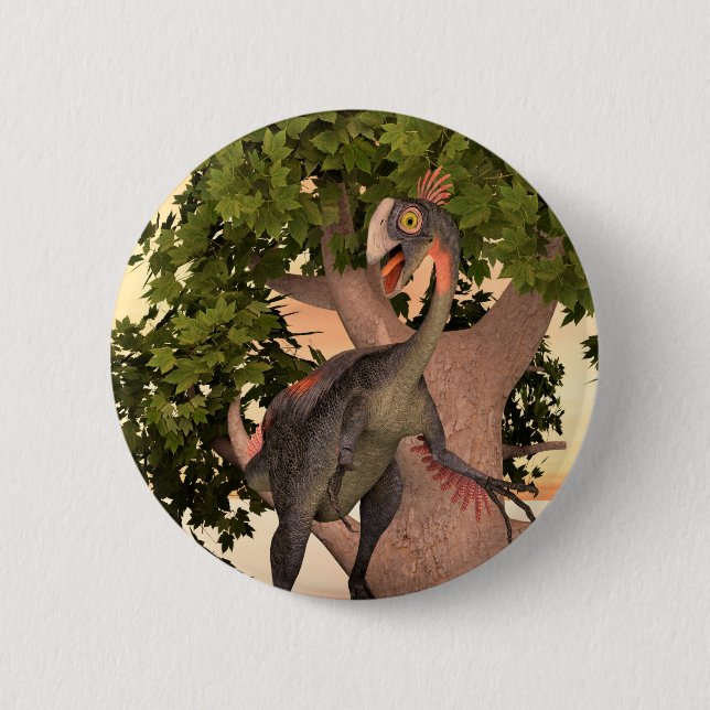 Kids Gigantoraptor Dinosaur Adventure Art Pinback Button (Front)