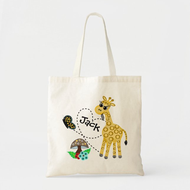 Kid's Giraffe Love Books Personalized Book Tote Bag (Front)