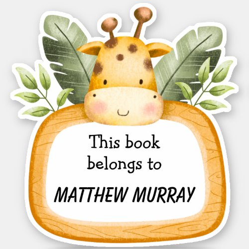 Kids Giraffe Personalized Bookplate Sticker