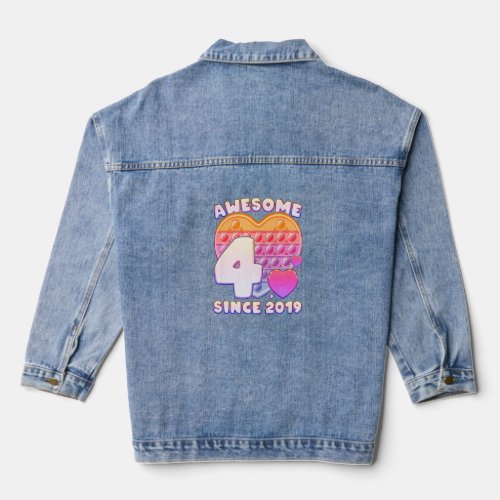 Kids Girl 4th Birthday Awesome Since 2019 Pop it h Denim Jacket