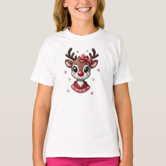 Kids Girl Cute Reindeer PersonalizedT-Shirt T-Shirt