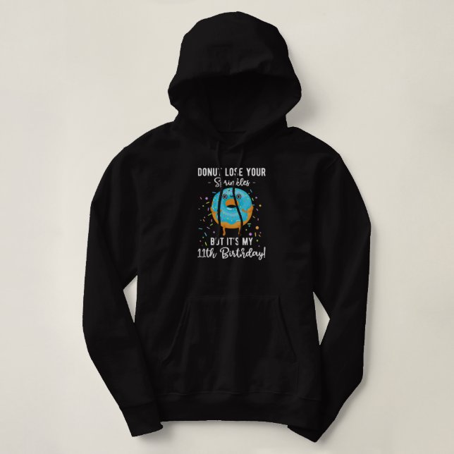 Kids Girl Funny Donut Eleventh Birthday 11th BDay Hoodie (Design Front)