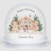Kids Girl Gingerbread Snowman Festive Snow Globe