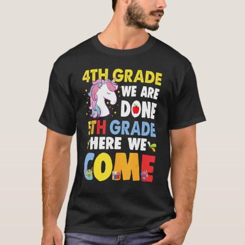 Kids Girls 4th Grade Graduation Colorful Unicorn K T_Shirt
