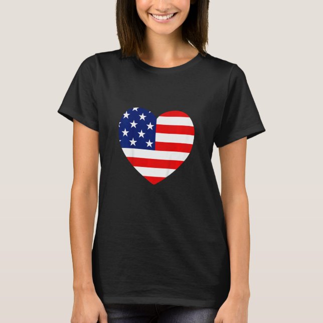 Kids Girls 4th of July American Flag Heart Patriot T-Shirt (Front)