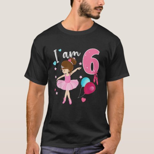 Kids Girls 6 Year Old Ballerina 6th Birthday Party T_Shirt