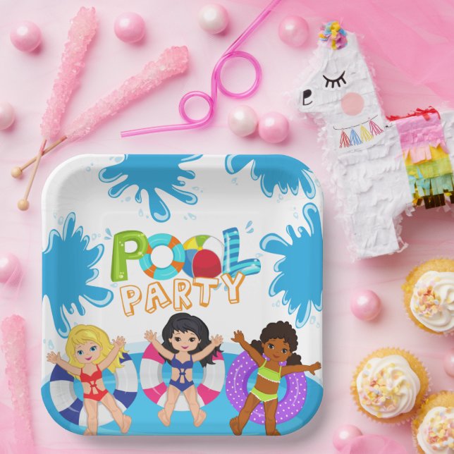 Kids Girls Birthday Pool Party Paper Plates (Party)