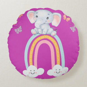 KIDS GIRLS BOYS ELEPHANT DESIGN PINK ROUND PILLOW