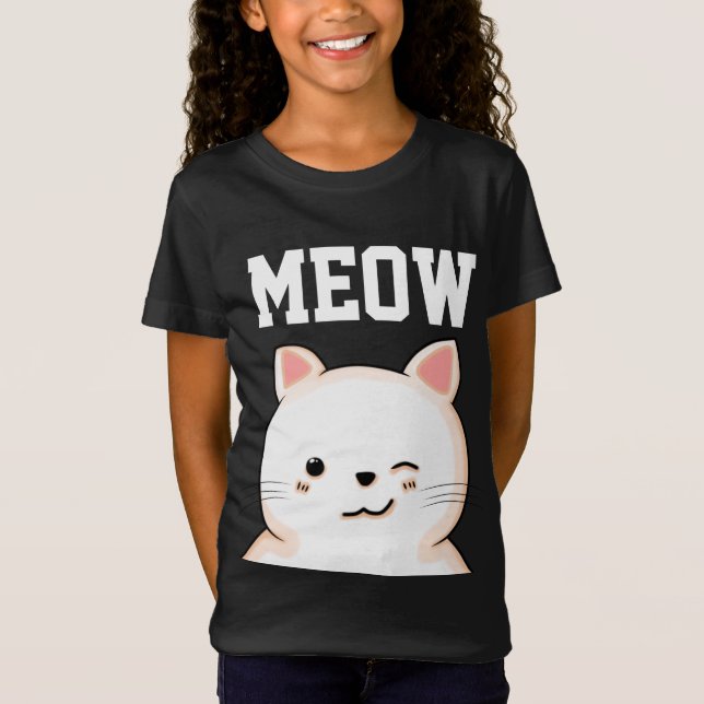 KIDS GIRLS CAT MEOW T-Shirts tees (Front)