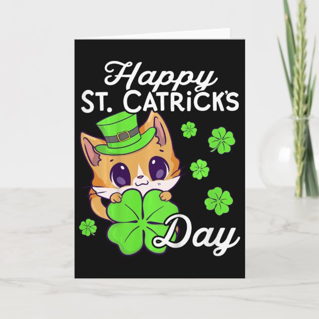 Kids Girls Cat St Patricks Day Happy St Catricks D Card (Front)